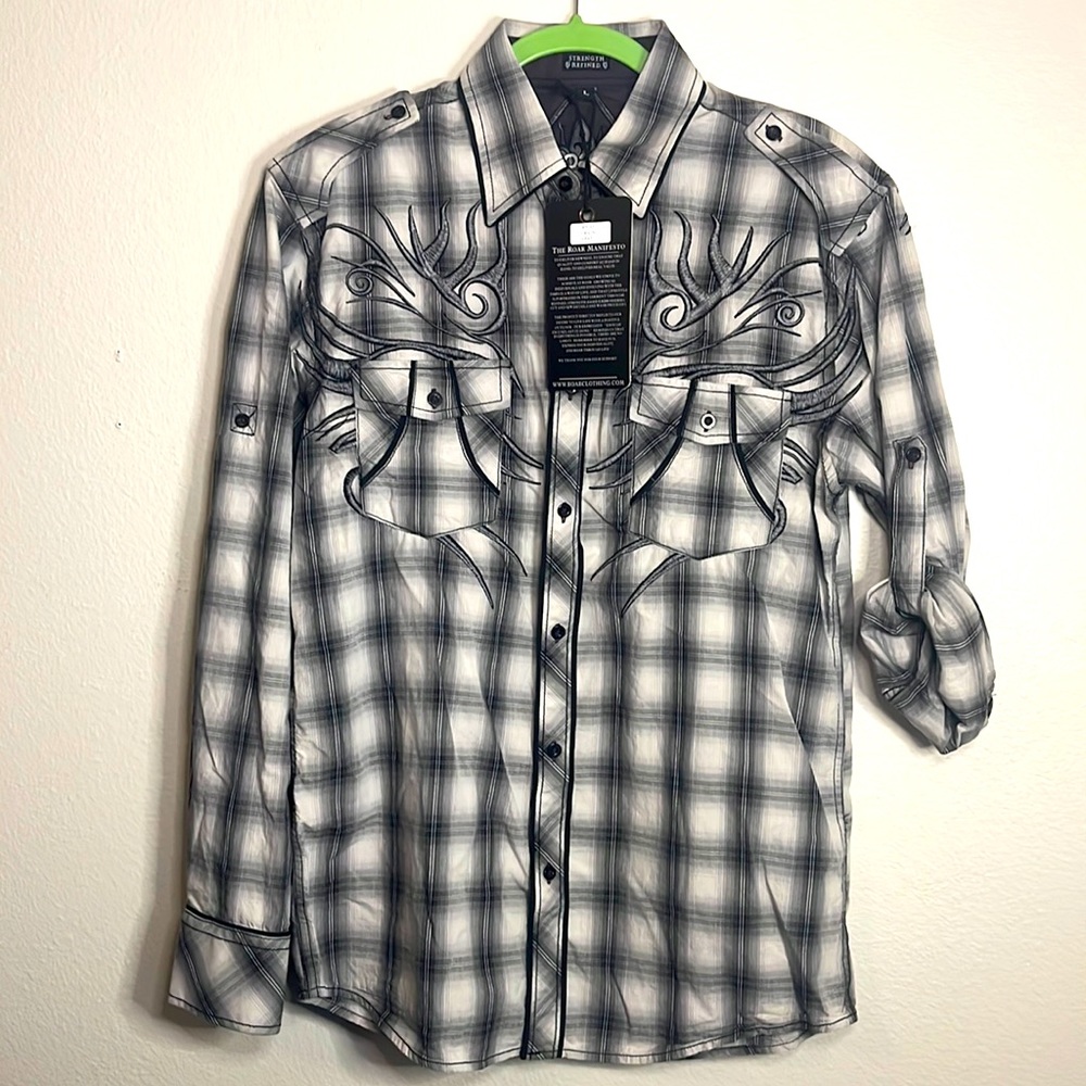 Roar Origin Plaid Button Down Shirt in Gray